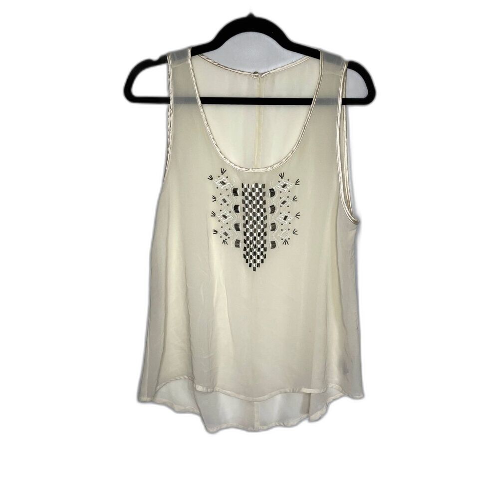 Sheer Cream Beaded / Embellished Sleeveless Tank Top - M